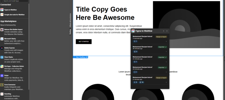 How to Convert PSD to Webflow: 3 Best Methods Explained 21 Figma to Webflow plugin syncing a webpage layout
